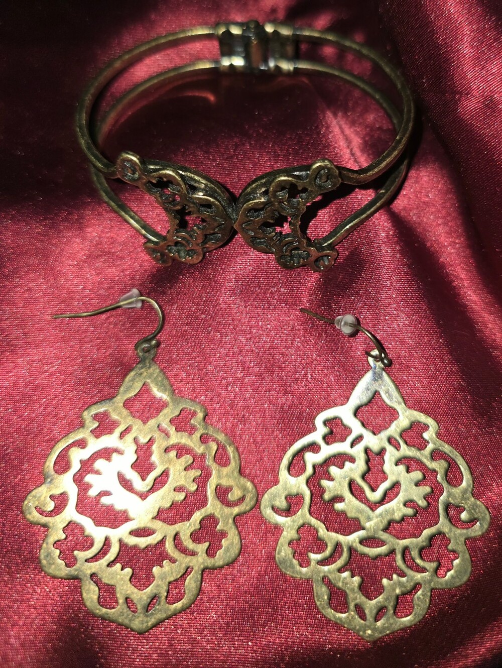 Set of Moroccan Style Bronze Earrings & Bracelet